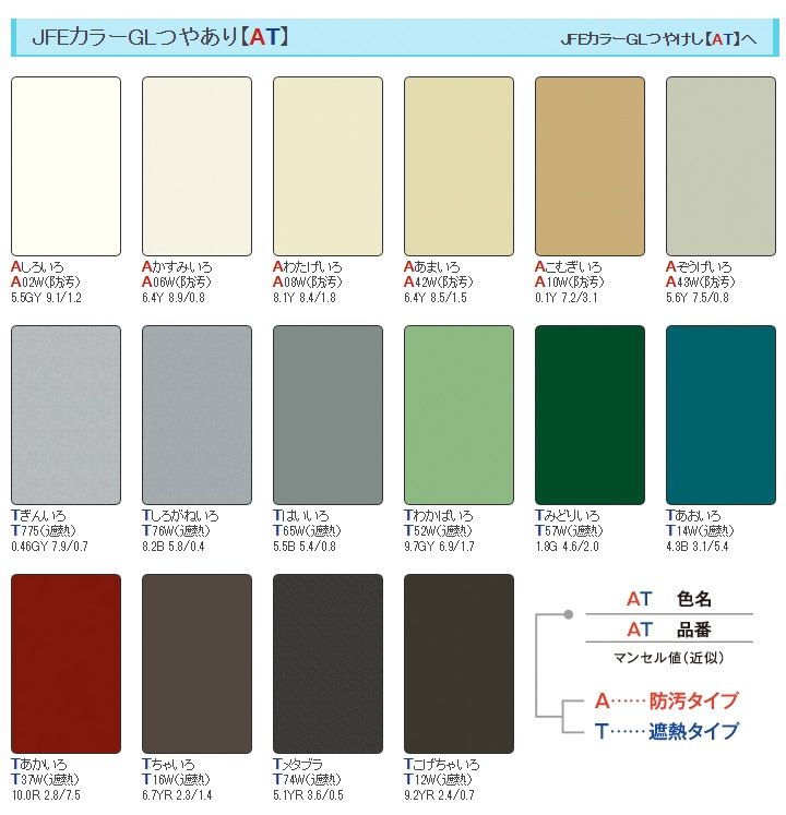 カラーGL鋼板の色って、どんなのがあるの？